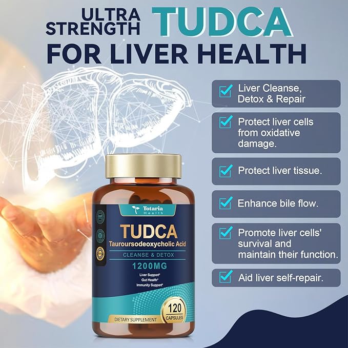 Totaria (2 Packs) TUDCA Bile Salts 1200mg (Tauroursodeoxycholic Acid) Ultra Strength Pure TUDCA Liver Supplements Liver and Gallbladder Cleanse &amp Repair Vegan