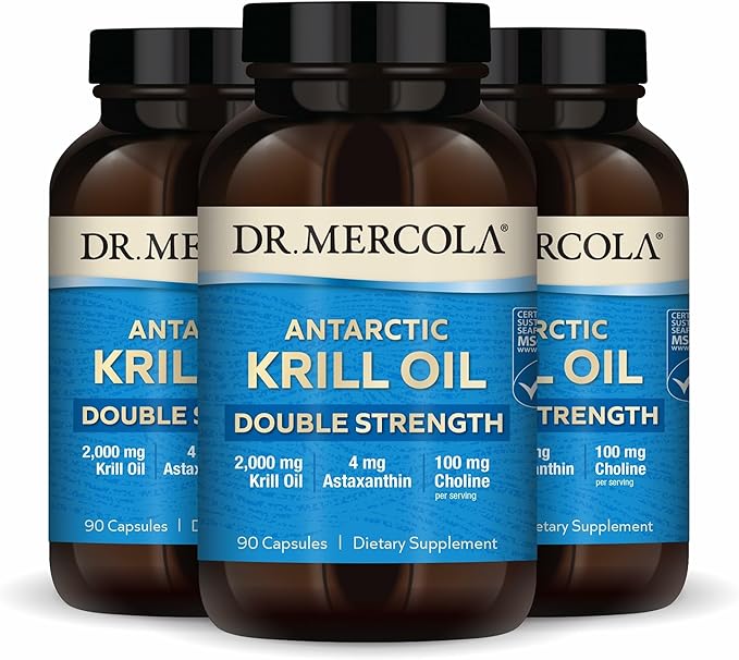 Dr. Mercola Antarctic Krill Oil Double Strength - 2000 mg - Omega-3 Supplement with EPA &amp DHA - Supports Brain Heart Joint &amp Immune Health - GMO-Free &amp Gluten-Free - 270 Capsules (90 Se
