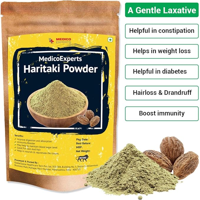 Astha MedicoExperts Haritaki Powder Organic - 100 GMS | 100% Pure Harde Powder | Kadukkai Powder | Harad Powder | Inknut Powder for Face Skin &amp Healthy
