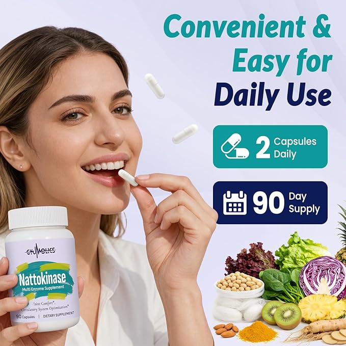 Nattokinase 10000FU Nattokinase Supplement Organic Serrapeptase Bromelain Curcumin Vitamin E &amp Ginseng Movement Comfort 180 Capsules