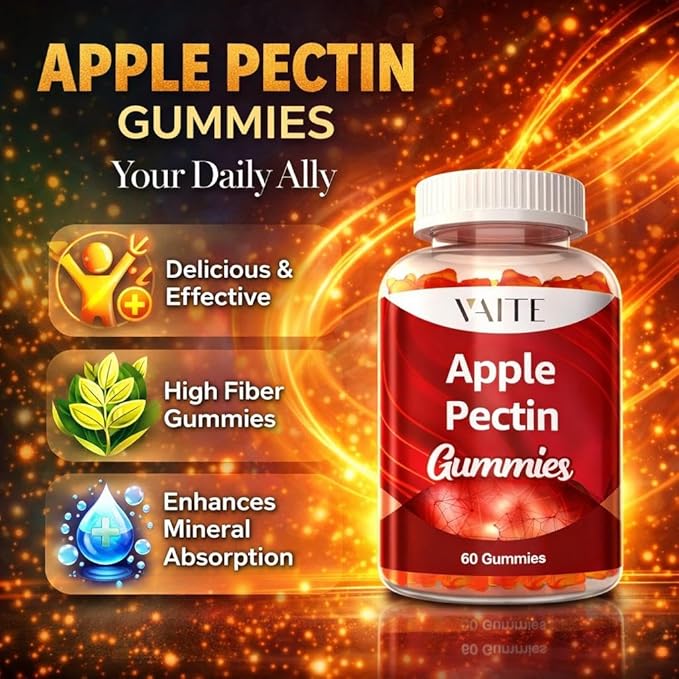 Apple Pectin Gummies - High-Fiber Supplement with 2000mg Natural Cholesterol Lower Support Promotes Digestive Wellness &amp Stomach Comfort Non-GMO &amp Gluten Free Herbal Supplements - 60 Vegan G