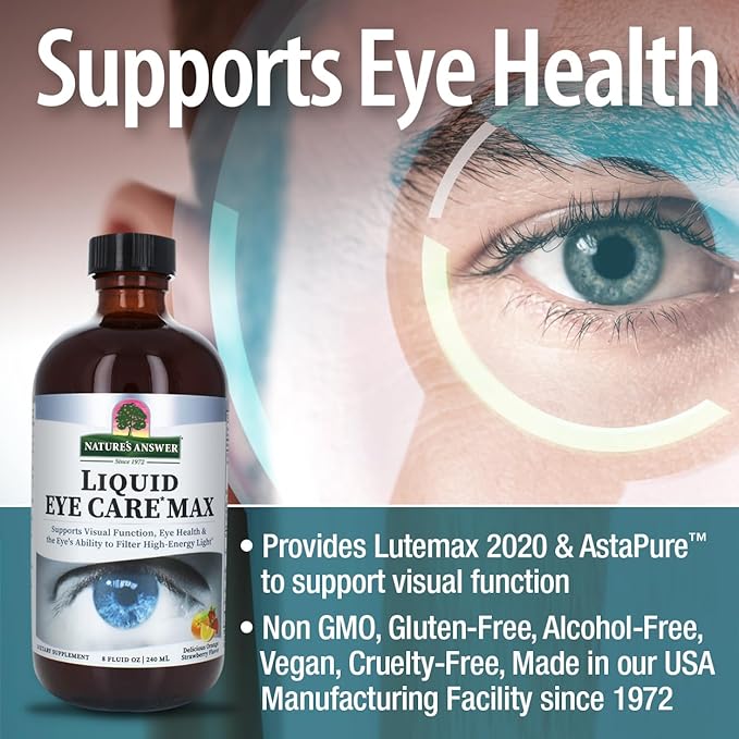 Nature's Answer Liquid Eye Care Max 8 Ounce Liquid Supplement | Supports Visual Function | Non-GMO | Gluten Free | Vegetarian | Made in The USA | Great Tasting