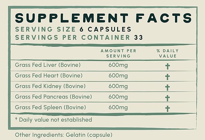 One Earth Health New Zealand 100% Grass Fed Beef Organs – (200 Count 3000mg Serving) Liver Heart Kidney Pancreas Spleen Supplement. Organ Meat Complex sourced from New Zealand