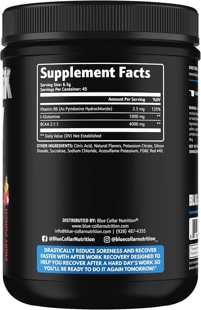 BLUE COLLAR NUTRITION After Work Recovery – Powder 50 Servings – Revitalize Recover and Conquer (Fruit Punch)