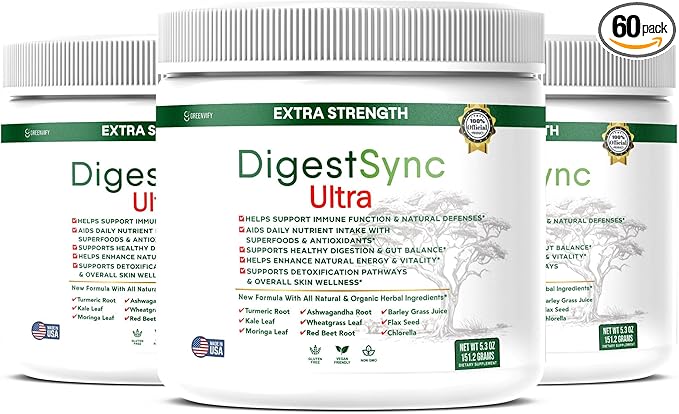 DigestSync Ultra Extra Strength Digestive Support Supplement with Organic Superfoods 5.3 oz 28 Servings (3)