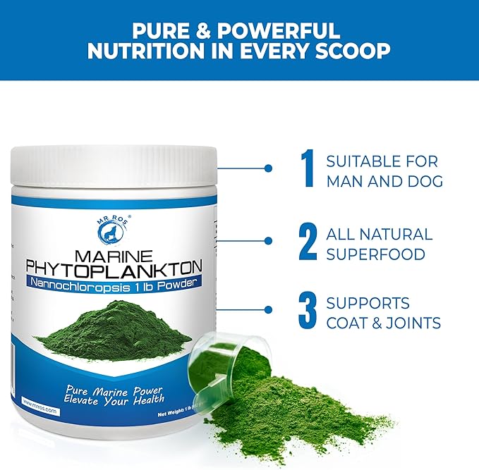 Marine Super Greens Powder for Dogs &amp Humans – Pure Phytoplankton Omega-3 EPA Antioxidants Protein Vitamins &amp Minerals – Skin Coat Vitality &amp Immune Support – 1 lb Bulk