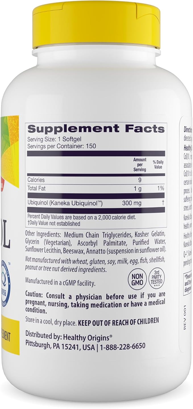 Healthy Origins Ubiquinol (Active Form of CoQ10) 300 mg - Ubiquinol Supplements for Heart Health &amp Antioxidant Support - Gluten-Free &amp Non-GMO Supplement - 150 Softgels