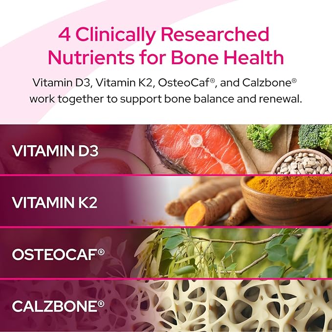 OsteoFrax™ Bone Health Supplement for Women - Cissus Quadrangularis &amp OsteoCaf® Vitamin D3 &amp K2 MK-7 Supports Bone Wellness 4-Phase Bone Support Formula