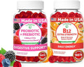 Lunakai USA Made Probiotic + Prebiotic &amp B12 Extra Strength Gummies Bundle – Digestive &amp Daily Energy Support – 60 Non-GMO Gummies Each