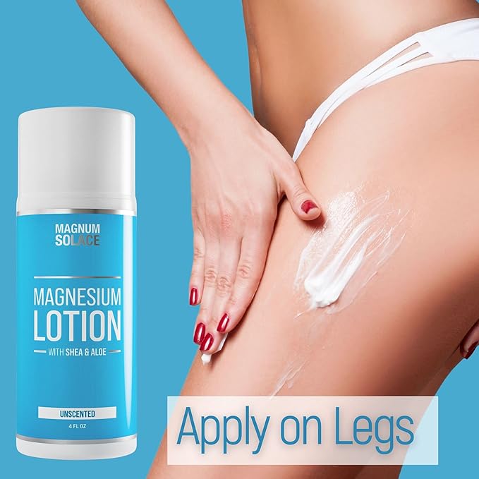 Magnum Solace Magnesium Lotion – Super Concentrated – Made with Aloe and Shea – For Leg Cramps Sore Muscles &amp Joints Rejuvenation – Safe for Kids Made in the USA (Sandalwood)