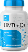 HMB and Vitamin D3 Supplement 1500mg Patented Formula with Clinical Dose Preserve Lean Muscle with Ageless Performance Beta-Hydroxy Beta-Methylbutyrate Capsules 120 Count