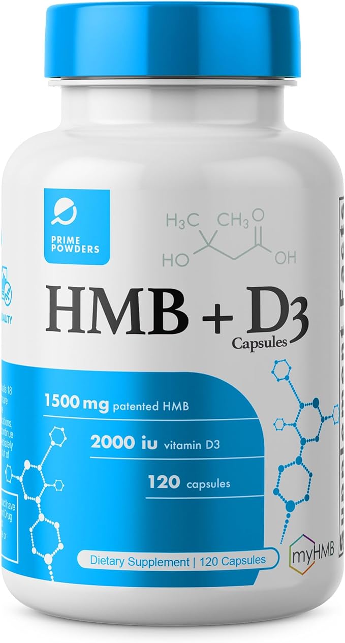 HMB and Vitamin D3 Supplement 1500mg Patented Formula with Clinical Dose Preserve Lean Muscle with Ageless Performance Beta-Hydroxy Beta-Methylbutyrate Capsules 120 Count