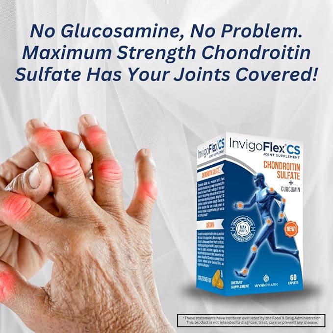 INVIGOFLEX Chondroitin Sulfate with Turmeric Curcumin Non GMO for Knee Hand Back &amp Hip Premium Joint Supplement CS - 3 Pack