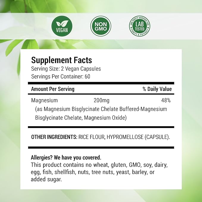 Nested Naturals Magnesium Glycinate Chelate - 200mg Chelated Magnesium Supplement for Muscle Cramps Relaxation &amp Sleep Support - 100% Albion TRACCS Buffered Magnesium Glycinate - 120 Vegan Capsu