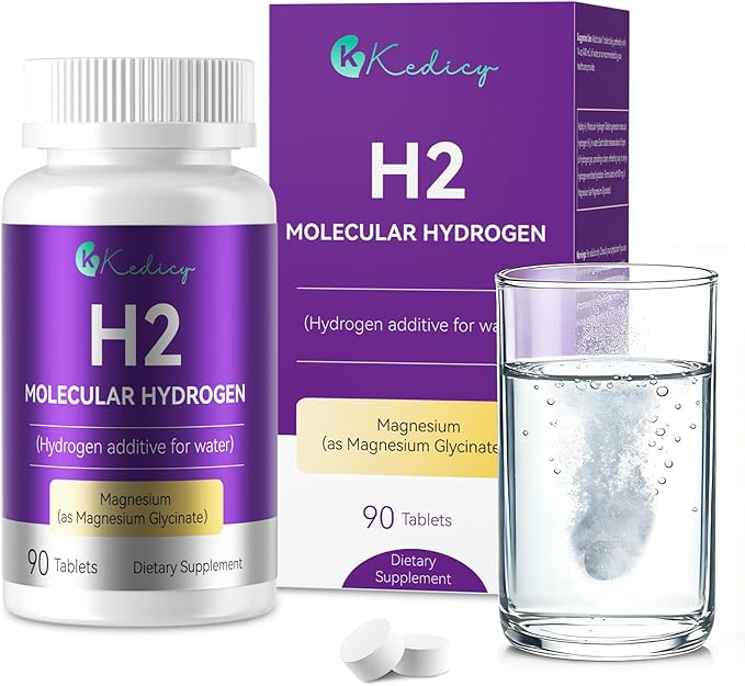Hydrogen Water Tablets 8 PPM Hydrogen Tablets for Drinking Water with Magnesium Glycinate Base H2 Molecular Hydrogen Rich in Antioxidants Cognitive &amp Athletic Performance Energy (90 Counts)