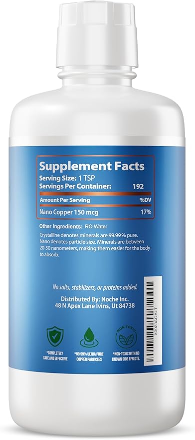 NutriNoche Liquid Colloidal Copper Supplement | 99.99% Ultra Pure Crystalline Nano Copper Particles | 30 ppm