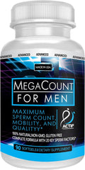 ACTIF MegaCount for Men - Maximum Fertility Support and Sperm Count Booster Clinically Proven to Improve Sperm Count and Motility - Non-GMO Made in USA 90 Count