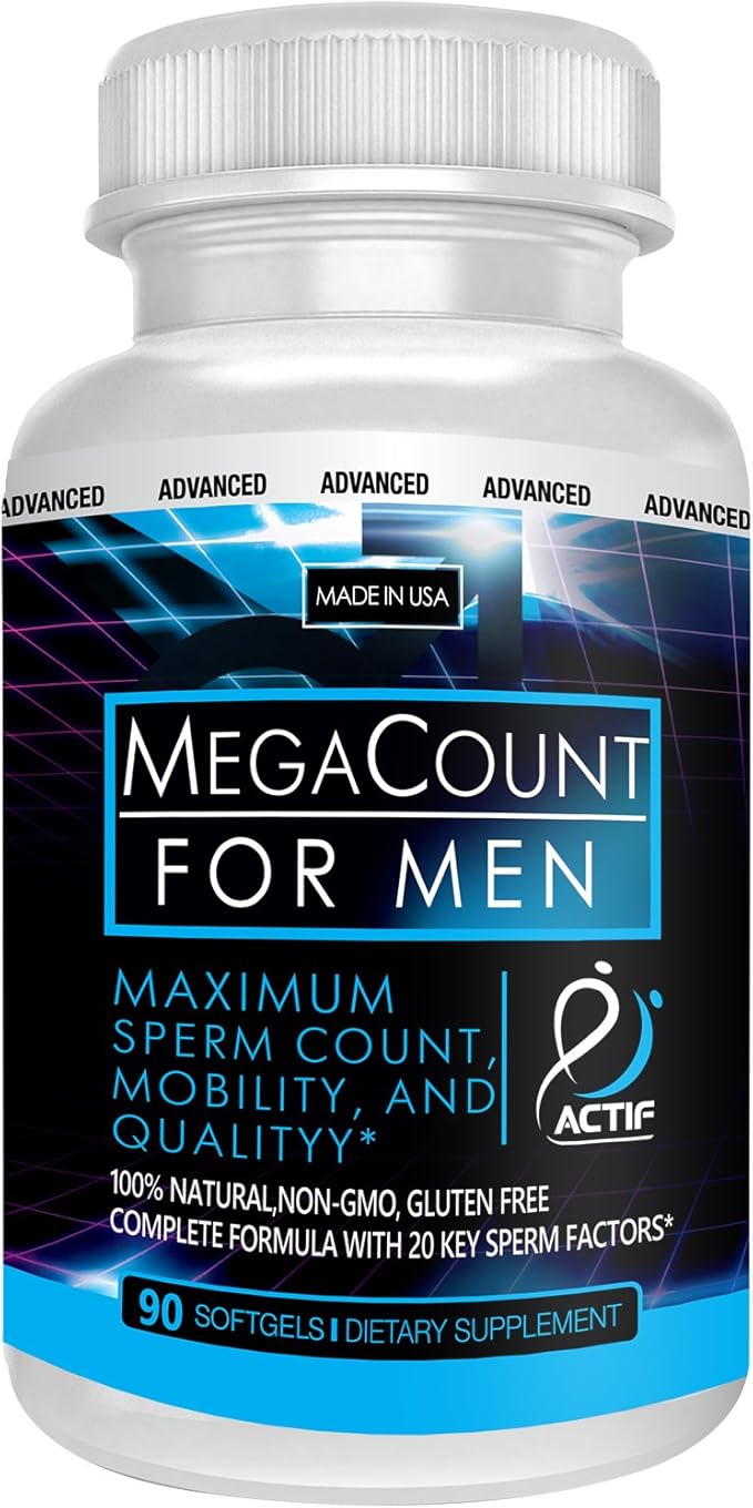 ACTIF MegaCount for Men - Maximum Fertility Support and Sperm Count Booster Clinically Proven to Improve Sperm Count and Motility - Non-GMO Made in USA 90 Count