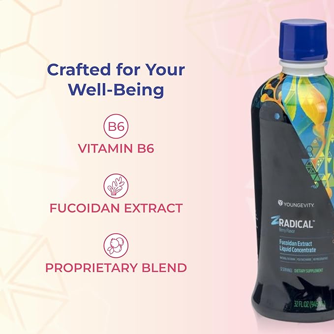 Youngevity ZRadical™ Fucoidan - Organic Maritech Fucoidan Extract &amp Cofactors (Vitamin C B12 B6 Dragonfruit Wolfberry Milk Thistle) - Immune Support - Super Antioxidant 32 Fl Oz (Pack of 1)