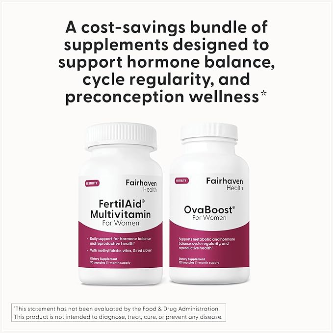 FertilAid for Women &amp Ovaboost Combo Female Fertility Supplement &amp Natural Fertility Vitamin with Myo-Inositol Vitex &amp Vitamins to Support Ovulation Cycle Regularity &amp Egg Quality