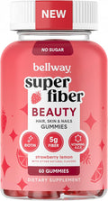 Bellway Super Fiber Gummies + Beauty – Sugar Free Fiber Supplement with Biotin &amp Vitamins A C E – Supports Digestive Health Skin Hair &amp Nails - 60 Count