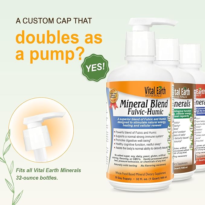 Vital Earth Minerals Fulvic Humic Mineral Blend Liquid with Pump – Fulvic Acid Supplement with 70+ Trace Minerals Electrolytes for Recovery Balance &amp Energy 32 Oz