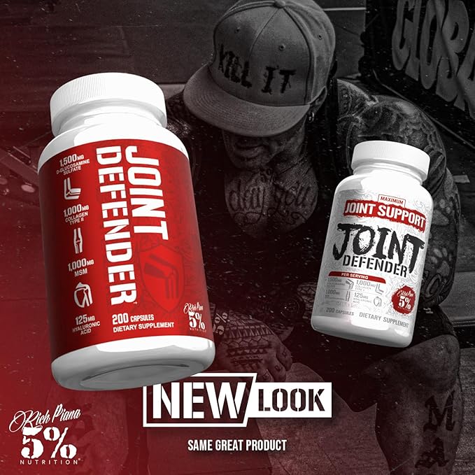 5% Nutrition Rich Piana Joint Defender Maximum Joint Support Supplement | Collagen Glucosamine Chondroitin Turmeric Curcumin with Black Pepper MSM Hyaluronic Acid | 200 Capsules 25 Servings