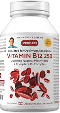 ANDREW LESSMAN Vitamin B12 250 360 Capsules - Absorption-Protected Methylcobalamin (Natural Coenzyme Vitamin B12) Essential for Energy and Stress Support Plus B-Complex Easy to Swallow Capsules