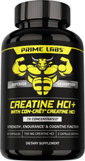 Prime Labs Creatine HCl Capsules - with CON-CRĒT® Rhodiola Root Extract &amp L-Theanine - Muscle Support Endurance Cognitive Function - for Men &amp Women - 60 Pills