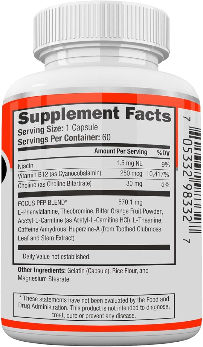 Focus Pep- Over The Counter Stimulants to Speed Up Naturally | Study Alternative and Best Energy Supplements for Nootropic Brain Boosting 60 Pills