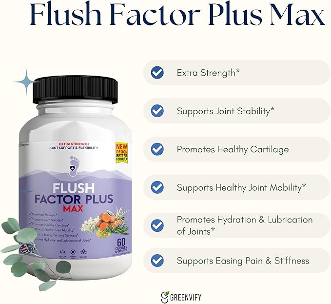 Flush Factor Plus Max Natural Essences Natural Joint Support Supplement 60 Capsules 20 Days Supply Gluten Free Sugar Free Non-GMO Made in USA (8)