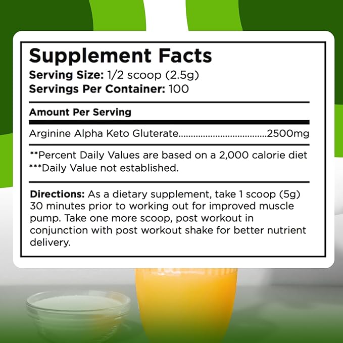 NutraForce Pharmaceutical Grade ARGININE L-Arginine Alpha-Keto Glutarate Powder - Promotes Protein Synthesis Dietary Supplement Unflavored 250g