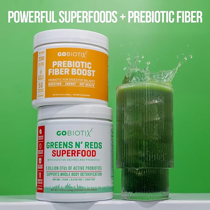 GOBIOTIX Bundle Prebiotic Fiber Supplement + Super Greens Powder N' Super Reds Powder