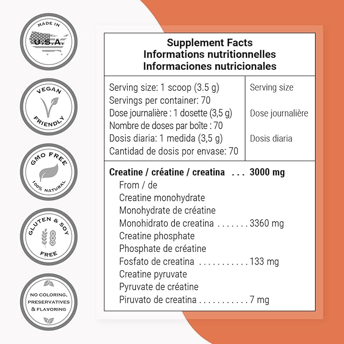 Supersmart - 3-Creatine - with Creatine Monohydrate - Physical Performance &amp Muscle Stimulator - Increase Faster Post-Exercise Recovery | Non-GMO &amp Gluten Free - 250 g