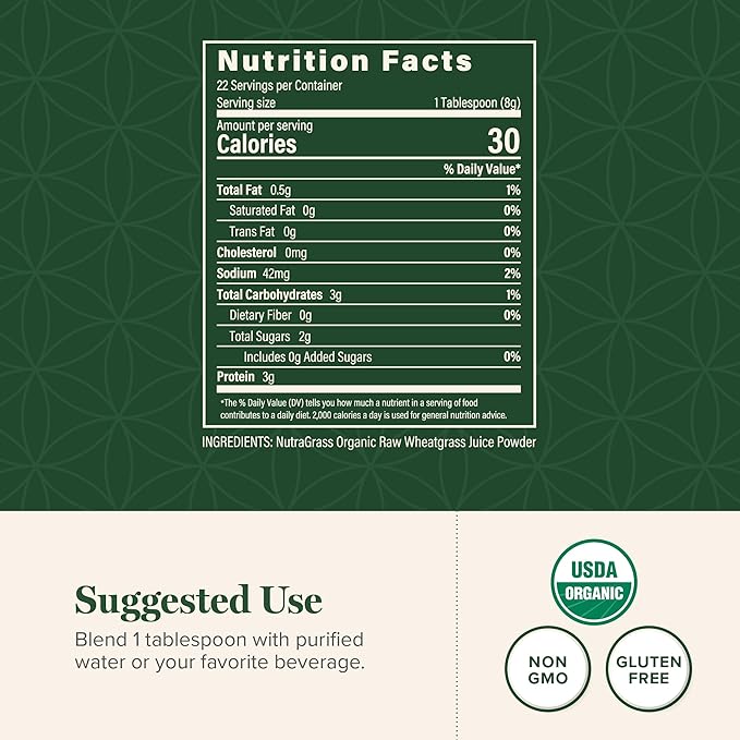 Global Healing Wheat Grass Powder Organic 180g - Nutrient-Dense Raw Wheatgrass Juice Powder (33:1 Extract) with Strong Antioxidants for Immune Support &amp Energy Boost - Cold-Process Non-GMO - 6.3
