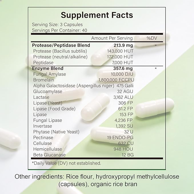 Complete Digestive Enzymes Supplement for Gut Health &amp Bloating Relief - Enhanced with Lipase Amylase Bromelain for Protein Carb &amp Fat Digestion - 120 Capsules (01)