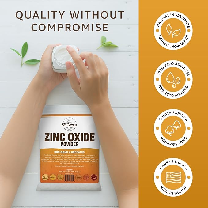 Zinc Oxide Powder USP Grade (5 lbs) Zinc Dust | Non-Nano &amp Uncoated | Natural UV Protection Soothes Irritation Anti-Bacterial Mineral for Sunscreen Creams Balms &amp DIY Skincare | 5 POUNDS