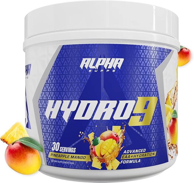 Alpha Supps Hydro 9 Aminos | EAA + Hydration Formula | Essential Amino Acids EAAs Powder with BCAAs &amp Electrolytes 30 Servings - Pineapple Mango