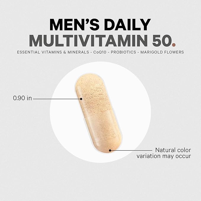 Codeage Men's Multivitamin 50 - Essential Vitamins &amp Minerals for Men Over 50 - Daily Multivitamins for Men Supplement - Vitamin A C D3 E B6 B1 CoQ10 Probiotics Lutein - Non-GMO - 30 Capsu