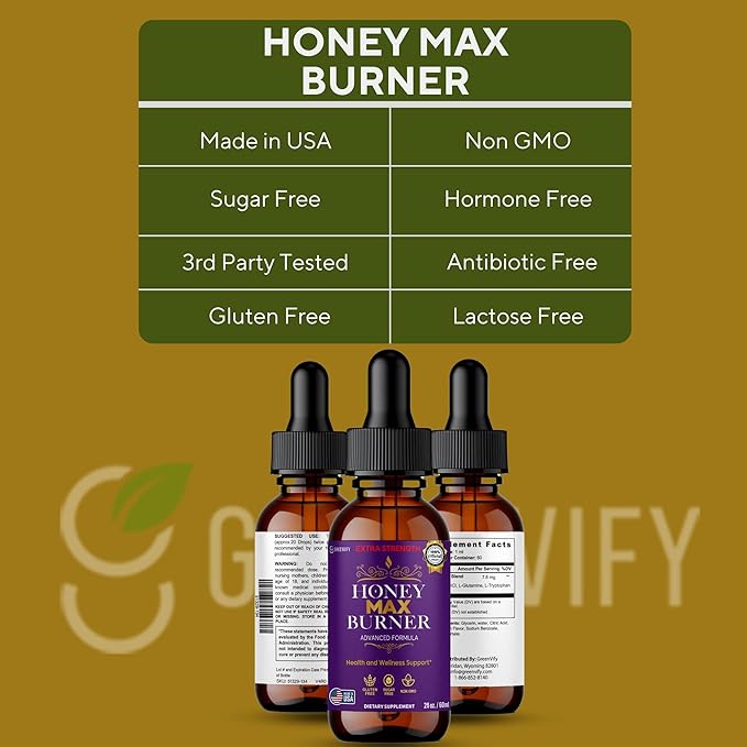 Honey Max Burner Extra Strength Dietary Supplement Advanced Formula with L-Arginine 2 fl oz Gluten Free Sugar Free Non-GMO (1)