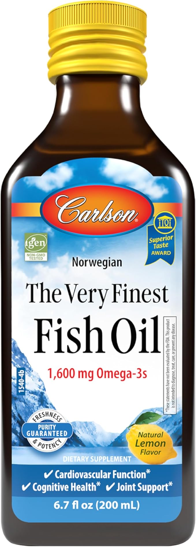 Carlson - The Very Finest Fish Oil 1600 mg Omega-3s Liquid Fish Oil Supplement Norwegian Fish Oil Wild-Caught Sustainably Sourced Fish Oil Liquid Lemon 200ml 6.7 Fl Oz