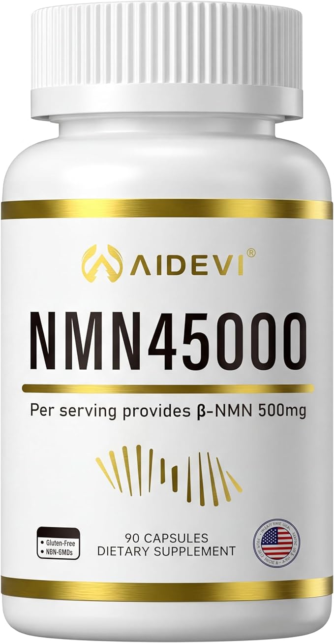 NMN 45000 (90 Caps) - 100% Pure β-Nicotinamide Mononucleotide | Single-Ingredient Formula (No Additives) | Made in USA NAD Plus Booster | 500mg Per Capsule for DNA Repair &amp Cognitive Support
