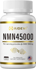 NMN 45000 (90 Caps) - 100% Pure β-Nicotinamide Mononucleotide | Single-Ingredient Formula (No Additives) | Made in USA NAD Plus Booster | 500mg Per Capsule for DNA Repair &amp Cognitive Support