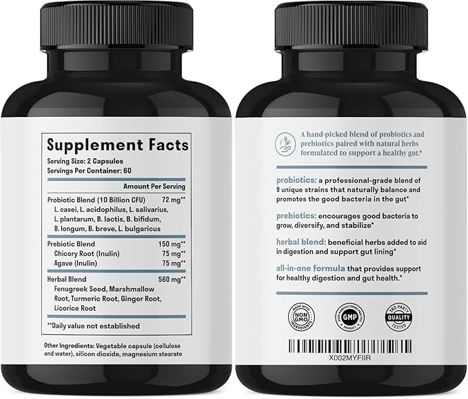 All-in-One Gut Health w/Probiotics Prebiotics Digestion-Supporting Herbs and Adaptogens - Leaky Gut Repair Formula to Support Gut Lining Aid in Digestion and Promote Good Bacteria