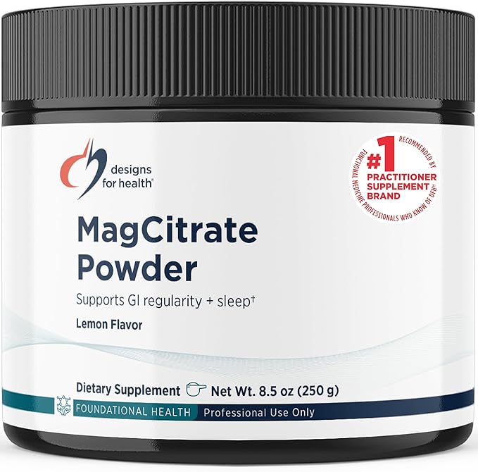 Designs for Health MagCitrate Powder - 300mg Magnesium Citrate to Support Calm Occasional Constipation + Regularity - Non-GMO Gluten Free Delicious Drink Mix Add-in Lemon Flavor (60 Servings/240g)