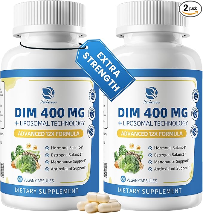 Lukaree DIM Supplement 400MG for Women - 12 in 1 Liposomal Dim Capsules- with Black Cohosh Soy Isoflavones &amp Alpha Lipoic Acid Vegan 120 Ct.