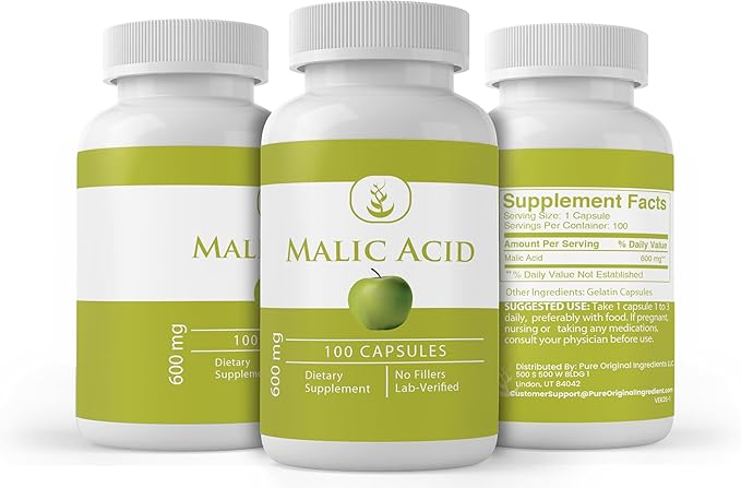 Malic Acid (100 Capsules) Alpha Hydroxy Acid Always Pure Lab Verified