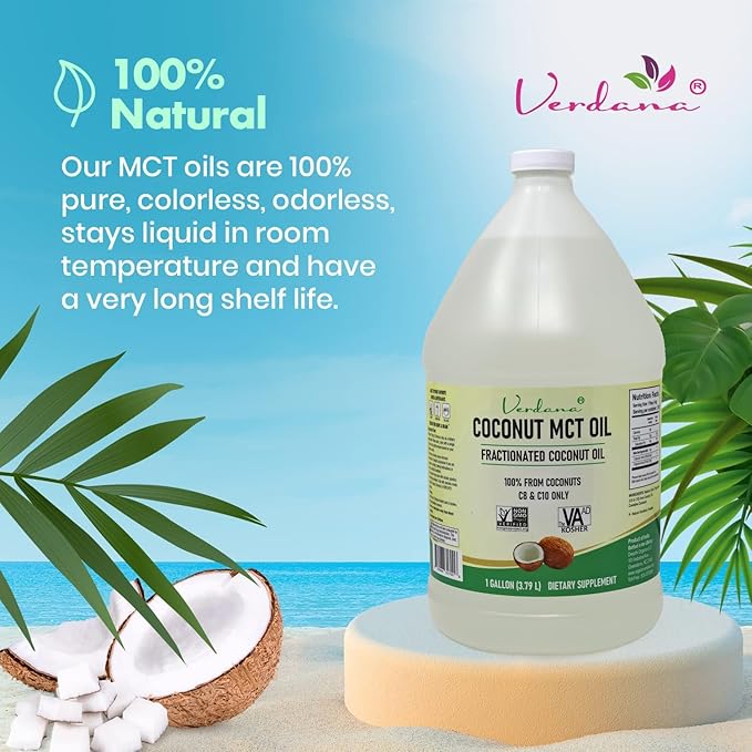 Verdana Coconut MCT Oil 1 Gallon – Food Grade for Keto Coffee Unflavored Natural Oil Pulling Mouthwash Massage Aromatherapy – 100% from Coconut - Medium Chain Triglycerides – Non-GMO Kosher
