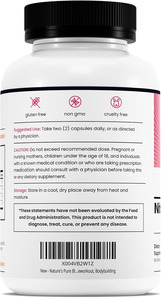 Nature's Pure Blend Nitric Oxide Supplements for Women – L-Arginine L-Citrulline – Heart Support &amp Flow Circulation Booster – 1500MG L Arginine and L Citrulline Preworkout Bodybuilding