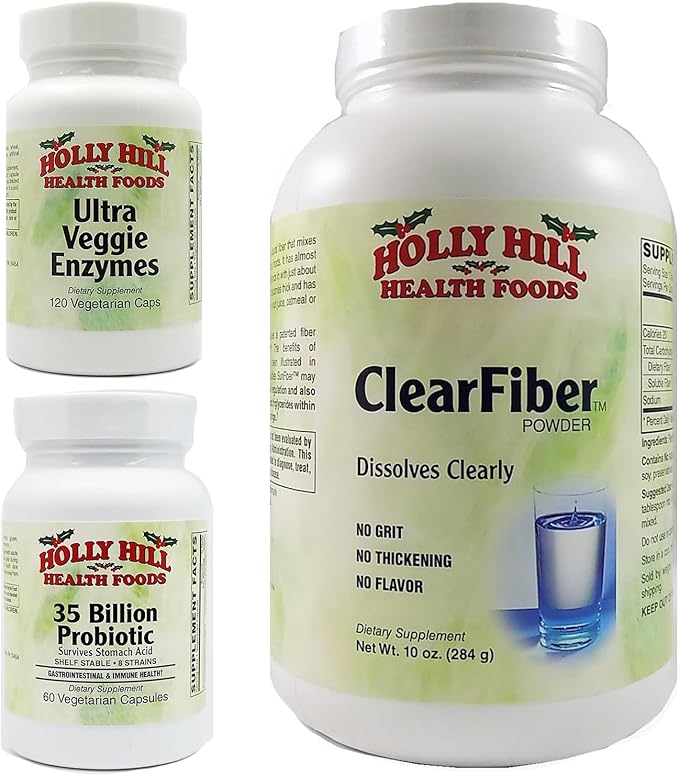 Holly Hill Health Foods Complete Ultimate Digestion Bundle Digestive Enzyme 35 Billion Probiotic Clear Fiber 60 Day Supply